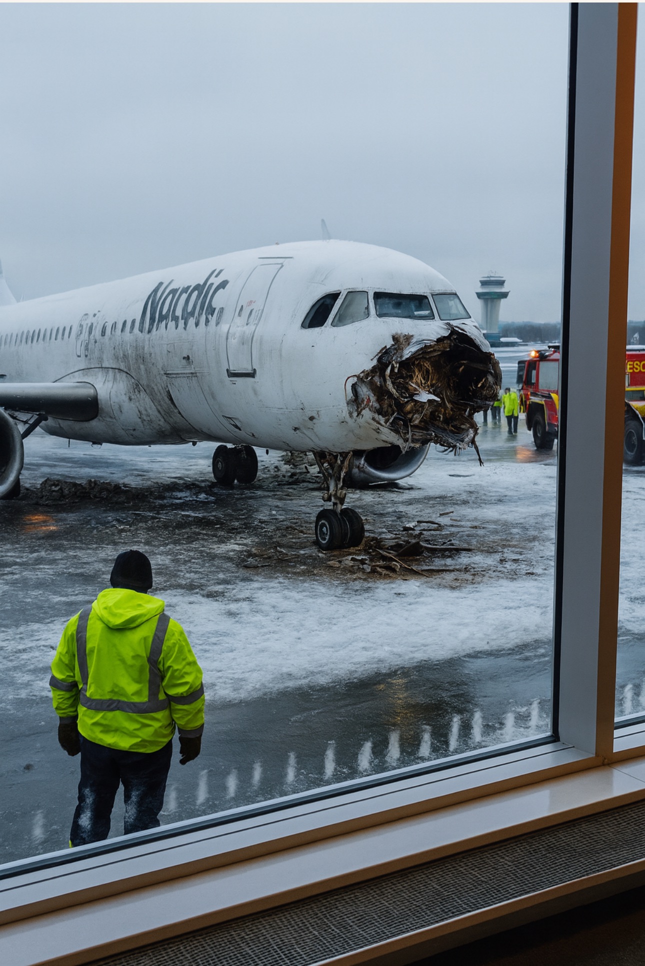 “Frozen Impact: Jet Crashes Near Terminal in Icy Chaos”
